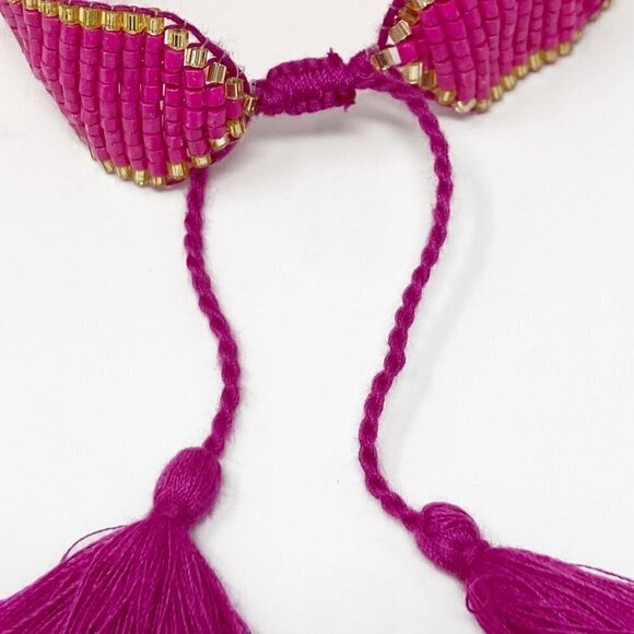 Hot Pink Seed Bead Adjustable Cinch Hearts Bracelet - Picture 7 of 7